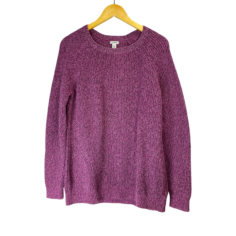 LL Bean Women XL Purple Berry Marled Cotton Knit Raglan Crewneck Sweater Classic